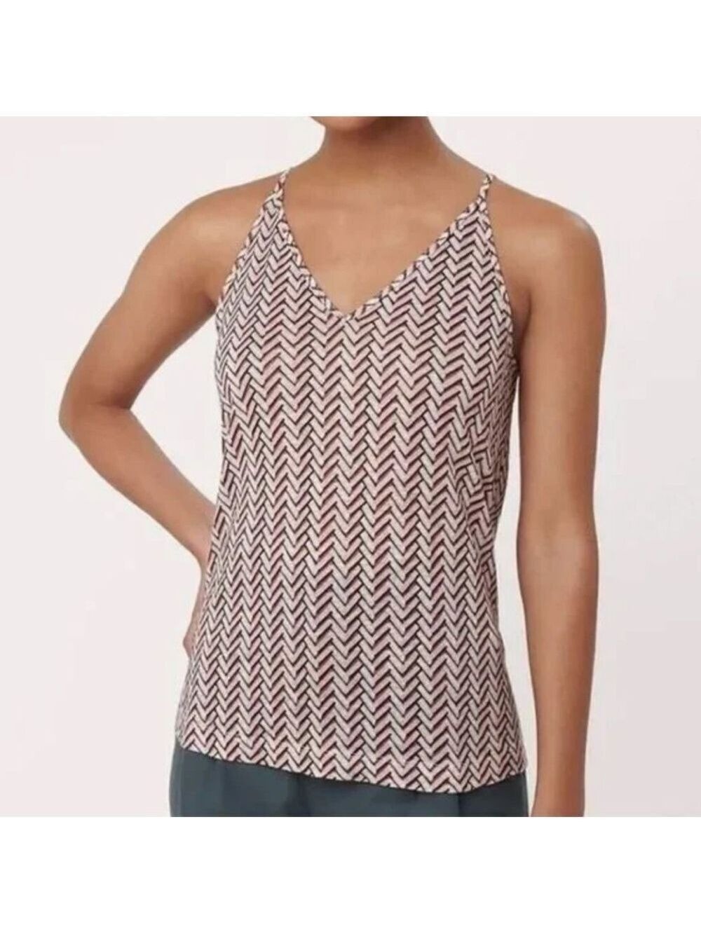 Loft Linen Pink & White Chevron Patterned V Neck Camisole Tank Top Sz LP